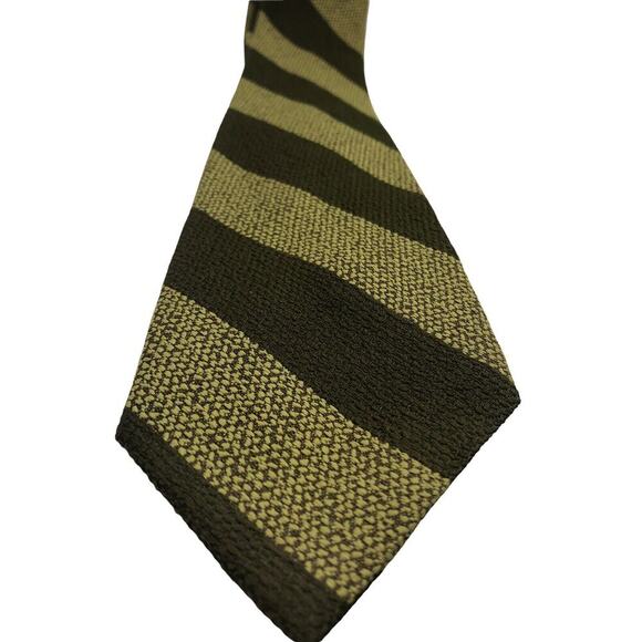 70s Tie Green Striped Dacron Repp Diagonal Stripe Dark Academia Vintage Textured - Picture 4 of 7